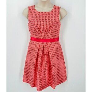 Tahari Arthur Levine Geometric Print Dress Size 8 Coral White Zip Close Ribbon